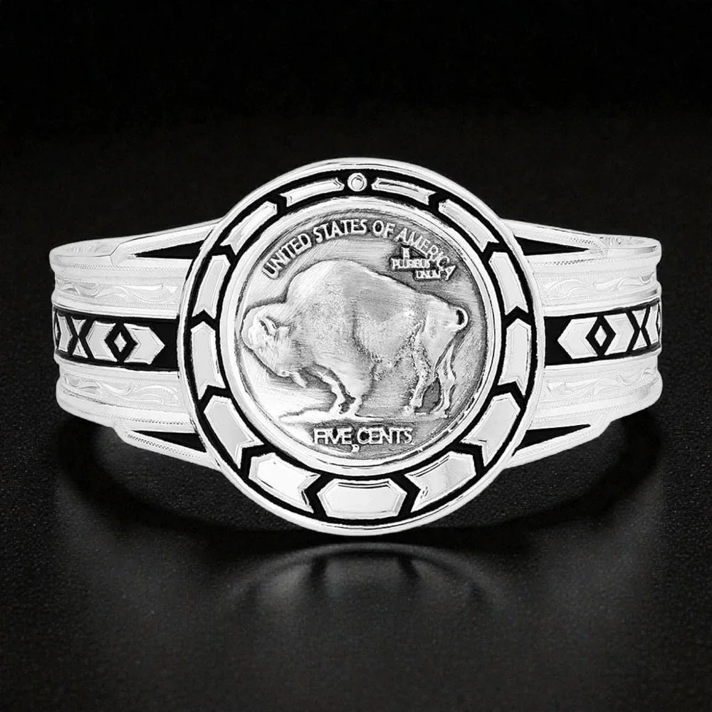 Montana Silversmiths Bracelet Buffalo Plains Nickel Cuff 6.75